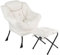 COSTWAY Armchair Accent Chair, Sherpa Upholstered Lounge Armchair Leisure Sofa Chair with Side Pocket, Metal Frame Lazy Comfy Seat Reading Chair for Living Room Bedroom (with Footstool, Beige)