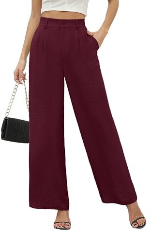 BEIGAI Damen Weite Hosen Lose Lounge High Waist Palazzo Hose Elegant Geschäftliche Arbeit Freizeithose mit Taschen,Weinrot,3XL