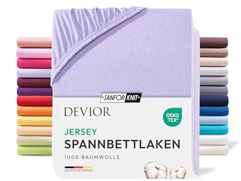 Devior Jersey Spannbettlaken 180x200cm - 200x200cm, 100% Baumwolle, Matratzenhöhe bis 22cm, Flieder – 135 g/m² Anti-Statisches, atmungsaktives Bettlaken mit Einlaufschutz, Matratzenbezug Lila