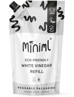 Miniml Eco White Vinegar Cleaning Unscented 1L Refill - All Natural Multi-Surface & Multi-Purpose Cleaner, Limescale Remover, Laundry Softener & More - 100% Vegan & Cruelty Free