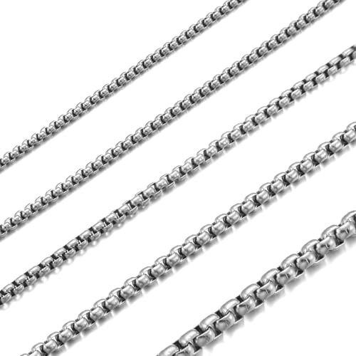 HSWYFCJY Damen/Herren Halskette Edelstahl Silber Gold Schwarz Box Kette 2/2.5/3/4 MM Briolette Kette Venetian LinkKettes Link Collier Halskette Länge 18/20/22/24/28 Zoll