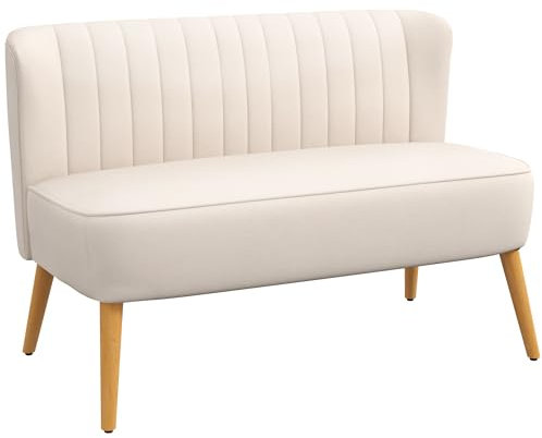 HOMCOM 2-Sitzer Stoffsofa Polstersofa Doppelsofa Sitzmöbel Loungesofa Holz Samtartiges Polyster Schaumstoff Cremeweiß 117 x 56,5 x 77 cm