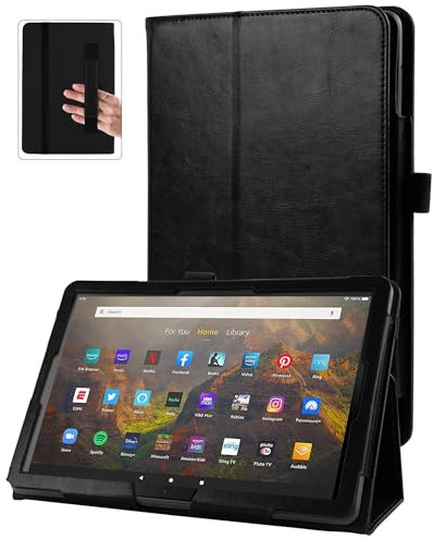 Hülle Kompatibel mit Kindle Fire HD 10 & 10 Plus Tablet (13./11. Generation, 2023/2021) 10,1, PU Leder Ständer Hülle mit Auto Schlaf/Aufwach Funktion(Schwarz)