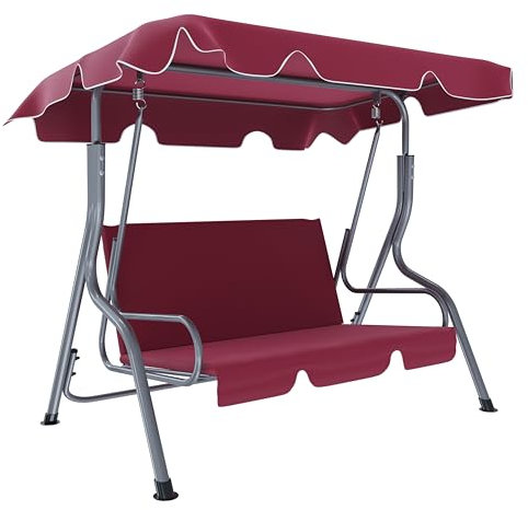Dondolo 3 Posti Con Cuscini Imbottiti Tettuccio Parasole Regolabile Struttura In Acciaio Verniciato Robusto Da Giardino Esterno Balcone Terrazzo 170 x 110 x 153 Cm (Bordeaux)