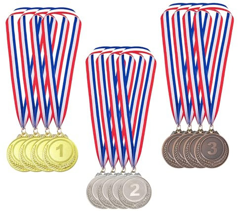 Kirgizta 12 Stück Fussball Medaillen Kinder Gold Silber Bronze Medaille Zahlenmedaillen Kindergeburtstag Sport Metall Gewinner-Medaillen Olympischen Stil mit Bändern, für Spielwettbewerbe