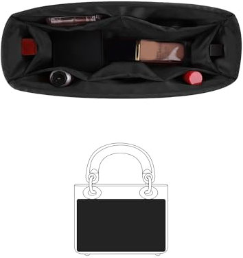 KINGS IN BAG Taschen-Organizer für Geldbörse, Geldbörsen-Aufbewahrungs-Organizer für Luxus-Taschen, seidige Innentaschen für Lady-Dior, Geschenk für Frauen (klein, schwarz)