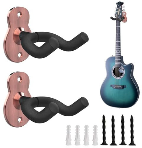 MetalNuts Guitar Wall Mount - 2pcs Guitar Wall Hanger, Universal Guitar Hanger Wall Mount Guitar Holder for Electric Guitar, Acoustic Guitar, Bass, Banjo, Mandolin, Ukulele (Bronze)