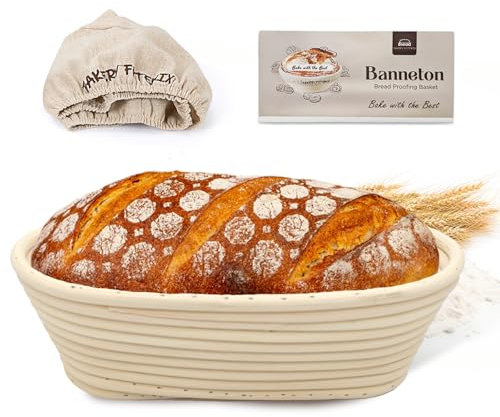 Sourdough Proving Basket Kit, Natural Rattan Bread Proofing Basket with Cloth Liner, Banneton Proofing Basket for Bakers (10 inch Oval)