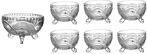 SIDSONS 7 Piece Glass Bowl Set - Decorative Crystal Look Footed Dishes for Fruit, Trifle, Salad, Dessert, Sundae, Ice Cream, Appetiser, Prawn Cocktail and Pudding