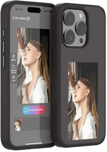 Bpoeee Smart Ink Phone Case for iPhone 13/14/15/16 Pro Max Plus, NFC Memory Case for iPhone with Photo Screen, Smart NFC Ink Screen Phone Case (Black,16 Pro Max)