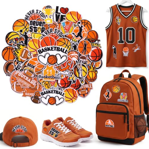 Hotop 48 Pcs Basketball Iron on Patches Patch Backpacking Sew on Patches Sports Ball Embroidered Patches for Jeans Jackets Clothes Backpack Cap DIY Crafts Sew Making