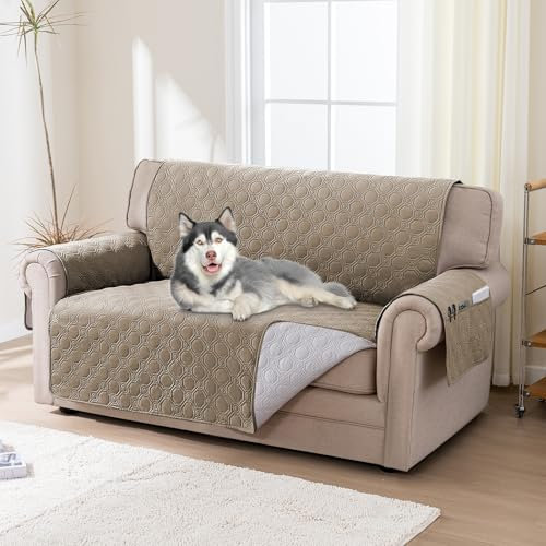 BellaHills Wasserdicht Sofabezug Übergröße 2 Sitzer (51x140cm), Waschbar Sofa Auflage Pets Dog Couch Überzug Anti-rutsch Universal Sofa Überzug, Taupe
