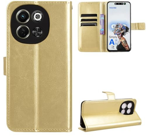 BellaCase Tecno Spark 30 5G Coque [Étui Portefeuille] [Fonction Support] [Slots pour Cartes] [Couverture à Rabat Magnétique] Compatible avec Le Smartphone Tecno Spark 30 5G(d'or)