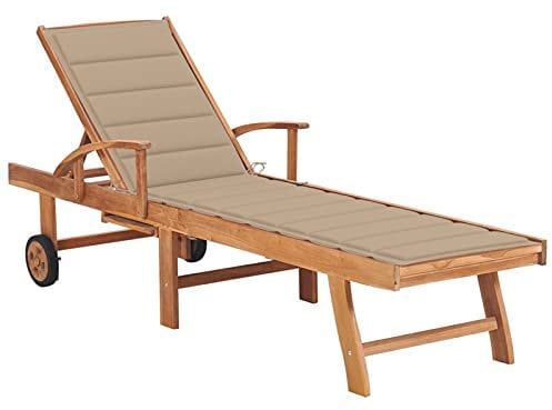 Brokky Sonnenliege mit Auflage Beige Massivholz Teak Relaxliege Saunaliegen Kippliegen