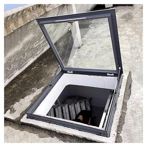 PFCDZDU Ventana Salida Techo, Tragaluz Techo Plano Inclinado Tragaluz Mantenimiento con Varillas Soporte, Iluminación Subterránea Ventana Pozo para Ático Sala Sol(39.4x39.4in/100x100cm)