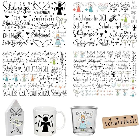 FloraVigo Rub On Sticker ca.A5 19x14cm-Spruch Deko zum Geburtstag, Keraflott, Hochzeit, Zuhause, Wischfolie für Möbel, Glas, Holz, Fotoalbum, DIY Deko, Aufkleberästhetik(4PCS) (SCHUTZENGEL)