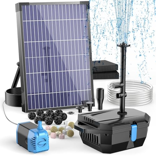 Antfraer Pompe de fontaine solaire avec kit de filtre de bassin, panneau de 12 W, pompe de bassin solaire avec boîte de filtre de bassin, filtre de bassin pour bassin extérieur, fontaine de jardin