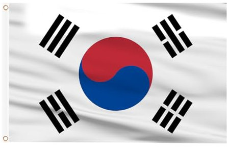 AhfuLife Grande Drapeau Corée du Sud 90×150cm, 1Pcs Drapeau Coréen Double Face avec œillets en Laiton pour Fête Nationale Journée de l'indépendance Jardin Bar Pub Extérieur Décoration