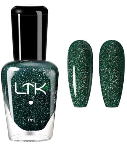 Green Nail Varnish - Glitter Nail Varnish - Long Lasting & Quick Dry Nail Polish - Chip Resistant Dark Green Nail Polish Rapid Air Dry - Shiny Nail Art No UV Needed