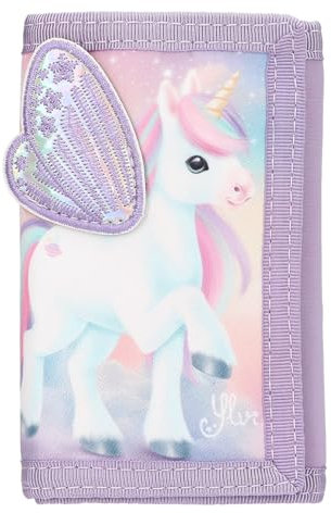 Depesche 13418 Ylvi - Portemonnaie in Lila, mit Einhorn Motiv und appliziertem Flügel, Geldbörse mit Klettverschluss
