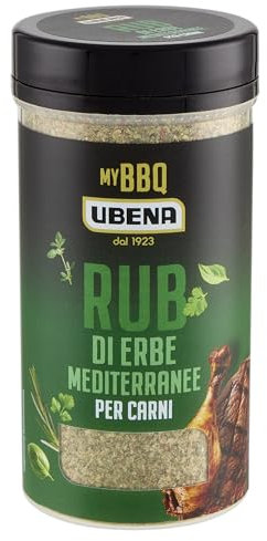 UBENA MyBBQ, Rub di Erbe Mediterranee per Carni Rosse e Bianche, Insaporitore con Sale Marino, Condimento di Erbe e Spezie, Arricchito da Zucchero di Canna, Formato 120gr