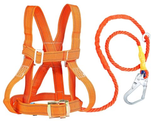 Magicbox Absturzsicherung Sicherheitsgurt [EN 361] | Professioneller Ganzkörper-Auffanggurt Set mit 3M Seil & Stahlkarabiner | Verstellbar 50-120cm für Dachdecker, Industrie, Höhenarbeit