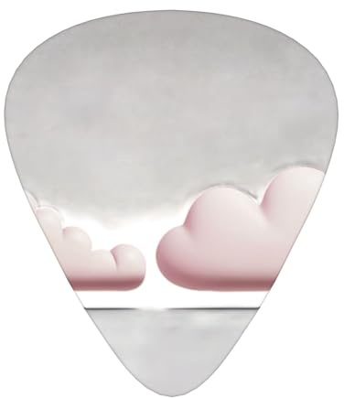 Pinke Wolken bedrucktes Plektrum-Set – 12 Stück, dünne, mittlere und dicke Gitarrenplektren, geeignet für Gitarre, Bass, E-Gitarre und Ukulele