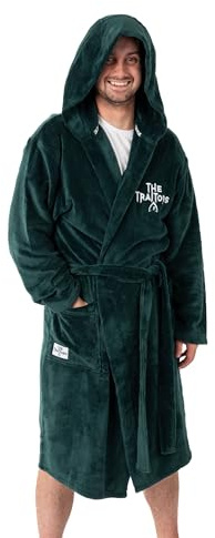 The Traitors Unisex Dark Green Logo Hooded Bathrobe | Cosy Fleece | Long Sleeve with Tie Closure | Perfect for Lounging & Bathrobe Use | TV Series Merchandise Merch - Medium