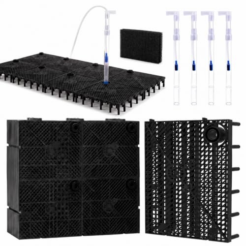 Sieral Undergravel Aquarium Filter for 20-29 Gallon Fish Tanks, 10 Plates | 5.7'' x 5.7'' Filter Plates, Under Gravel System For Clean Water, 2 Uplift Tubes and 1 Filter Cotton, Black