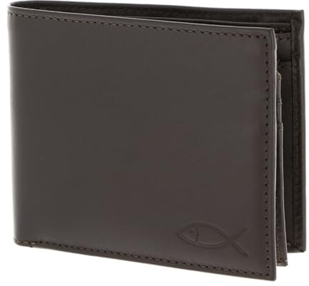 Oxmox Leder Geldbörse Leather RFID Protect Querscheinbörse Freedom Fish Embossed Brown Dunkelbraun