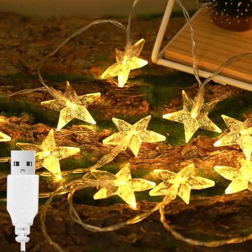 ALEGRE Lichterkette Sterne mit USB, 3M 20 LED Sternen Lichterkette, Warmweiß Sterne Lichterketten Innen, Sternenlichterkette für Schlafzimmer, Kinderzimmer, Hochzeit, Garten, Camping, Weihnachten Deko