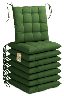 Lavea® 8er Set Sitzkissen & Stuhlkissen 40x40 cm - Dunkelgrün | Stoffbändern – Outdoor & Indoor – waschbar & wetterfest – für Gartenstuhl, Balkon, Terrasse & Esszimmer