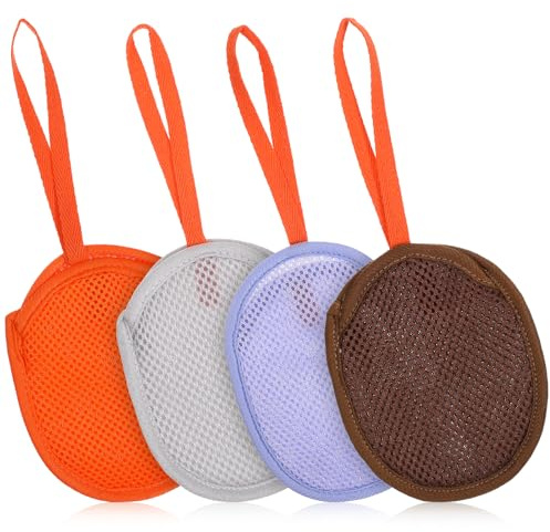 4 Pcs Mesh Soap Bag, Exfoliating Soap Pouch, Soaps Loofah Pouch for Women and Men, Bar Soaps Scrubber Pouches for Shower Bathing Accessories (Gray, Purple, Orange, Coffee)