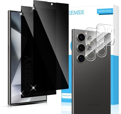GEEMEE Privacy Vetro Temperato per Samsung Galaxy S24 Ultra, Privacy Pellicola Protettiva+ Fotocamera Protector Film,2+2 Pezzi 9H Anti-Spy Anti-Graffio Senza Bolle Protezione Schermo