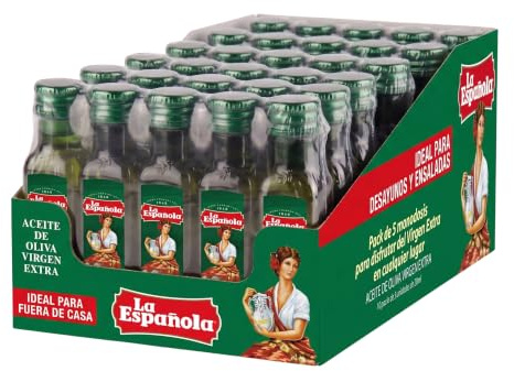Aceite de Oliva Virgen Extra Bandeja 40 Monodosis. Miniaturas PET de 20ml para Hostelería, Restauración, Uso Diario y Regalar en Bodas o Eventos. LA ESPAÑOLA