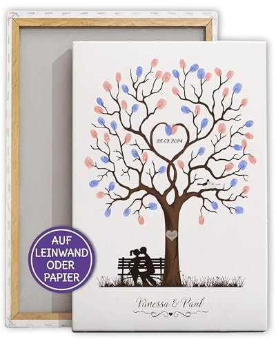 FEENSTAUB Hochzeitsbaum personalisiert, Hochzeitsgästebuch Alternative, Fingerabdruck Hochzeit, Wedding Tree, Leinwand Gästebuch, Hochzeitsbaum Fingerabdruck, Baum auf Leinwand