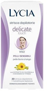 Lycia - Strisce Depilatorie Viso, Delicate Touch, Con Biossido di titanio ed estratto di calendula, Senza Profumo, Coloranti e Conservanti, 20 Strisce