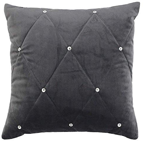 Riva Paoletti New Feather Filled Cushion Grey-Diamante Crystal Sequins-Quilted Geometric Design-Hidden Zip Closure-100% Polyester-55 x 55cm (22 x 22 inches), Polyester, Pewter, 55 x 55cm
