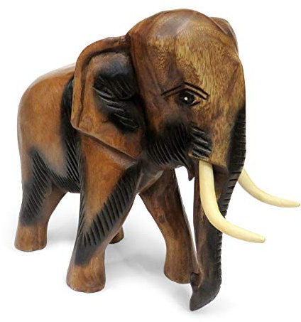 Purity - Elefanten-Statue aus Holz geschnitzt für Ornamente, dichtes Holz, braun, extra groß 28 cm