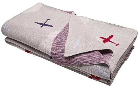 Bio Babydecke 100% Bio-Baumwolle (kbA) GOTS zertifiziert, Flugzeuge, 130 x 170 cm