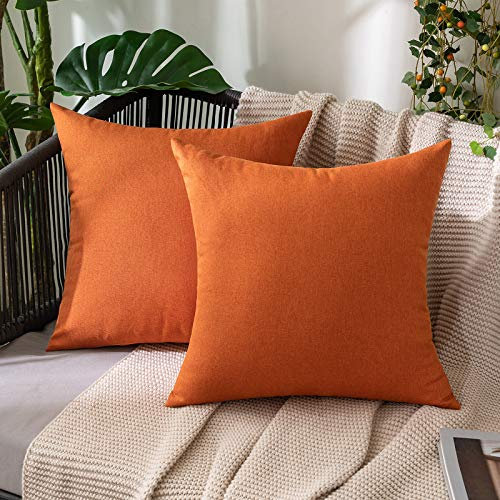 MIULEE 2er Set Wasserdicht Kissenbezug Outdoor Sofakissen Dekokissen Modern Kissenbezüge Dekorativ Kissenhülle Deko aus Polyster Leinen-Optik für Garten Sofa Wohnzimmer Bett 45x45 cm Orange