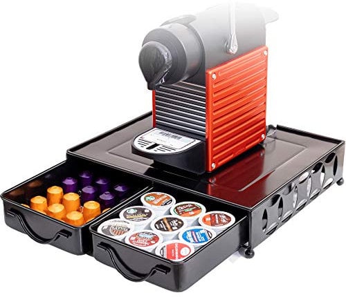 HFHOME Supports pour Capsules de Café, Tiroir de Rangement Capsules de Café, Range Dosettes Sous Cafetière pour Tassimo/Nespresso/Nespresso Vertuo/Dolce Gusto/Nescafe /Lavazza Capsules,(Noir)