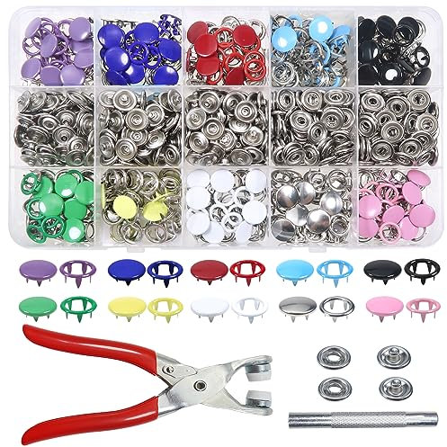 TOAOB 200 Sets Boutons Pression à Acier Inoxydable Couture 10 Couleurs 9.5mm avec Pinces et Outil de Réglage pour Porte Feuille Vêtements Sac à Main en Cuir Jeans Artisanat Fournitures de Bricolage