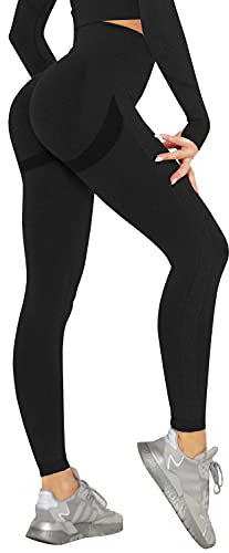 DUROFIT Scrunch Butt Leggings Damen High Waist Sport Leggings Po Push Up Leggings Booty Lift Leggins Gym Leggings Yoga Pants Ruched Sporthose Schwarz M