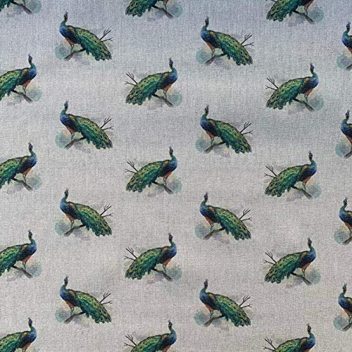 Stoff mit Tier-Digitaldruck, Baumwolle, Leinenoptik, für Vorhänge, Jalousien, Basteltaschen, Nähen, Quilten, Patchwork und Polstermöbel, 140 cm breit, Meterware (Pfauen)