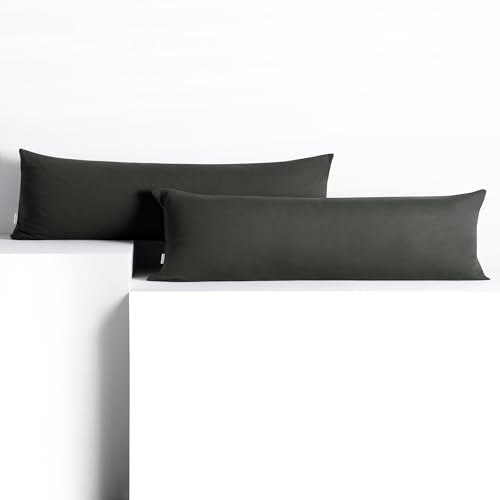 DecoKing 2 Kissenbezüge 20x145 cm Jersey 100% gekämmte Baumwolle Amber | Reißverschluss Graphit