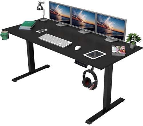 OUTFINE Heavy Duty Dual Motor Height Adjustable Standing Desk Electric Dual Motor Home Office Stand Up Computer Workstation with (Black, 63) Assembled Desktop Load up to 220lbs