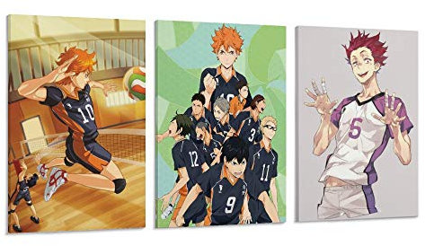 YZLI Anime Haikyuu Anime (1) Anime Haikyuu Tendou Satori Haikyuuu!! Hinata Shoyo Anime Poster, dekoratives Gemälde, Leinwand, Wandkunst, Wohnzimmer, Poster, Schlafzimmer, Malerei, 60 x 90 cm, 3 Stück