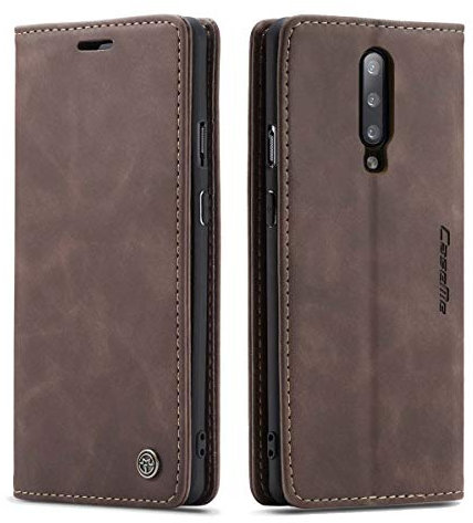 mvced Handyhülle Kompatibel mit OnePlus 7 Pro,Premium Leder Flip Case Schutzhülle mit Standfunktion,Kaffee