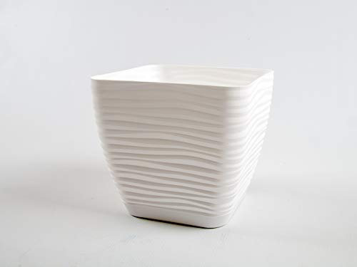 Juego de maceta con plato cuadrado efecto 3D, 6 tamaños, color blanco, 19